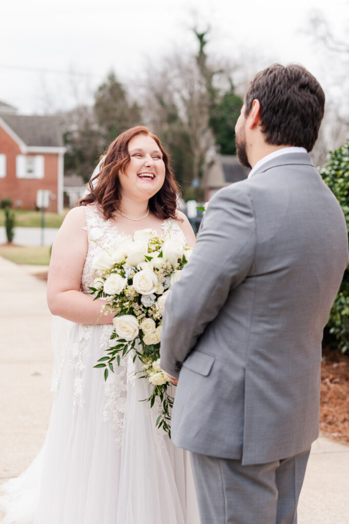 bride and groom first look