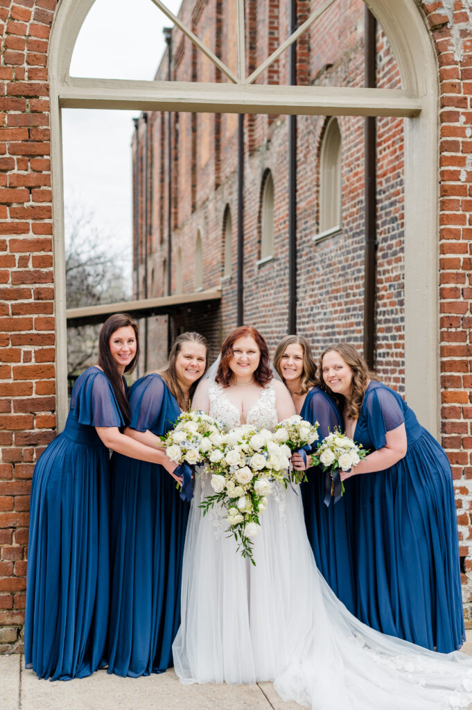 bridesmaids in navy blue dresses