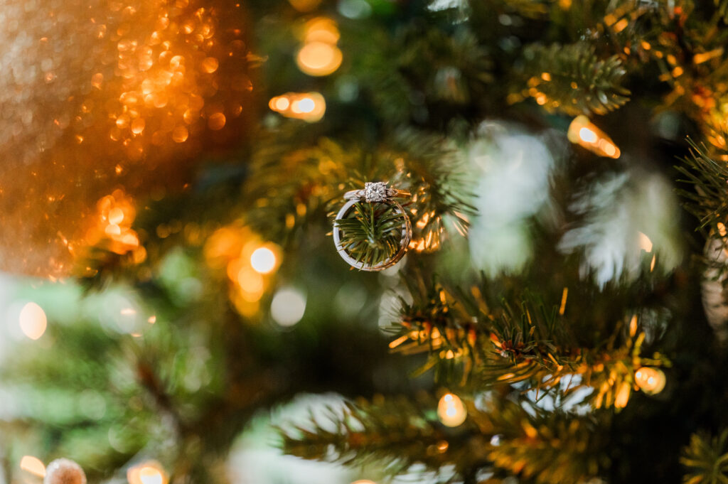 wedding ring on christmas tree