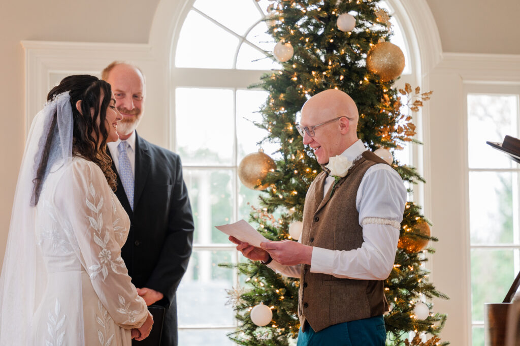 bride and groom exchange vows