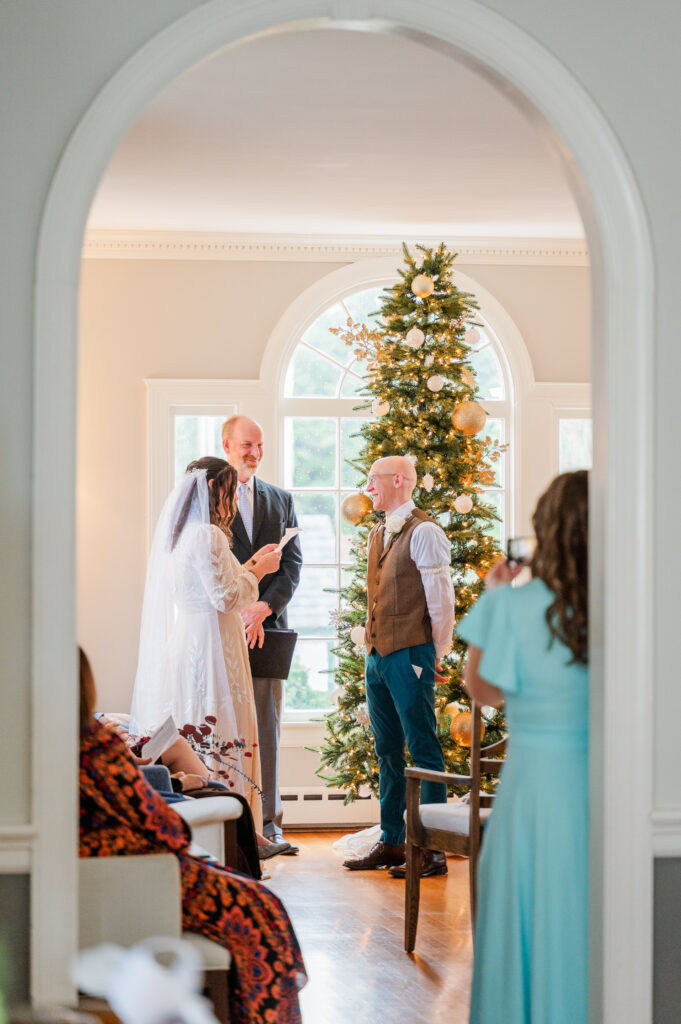 bride and groom exchange vows