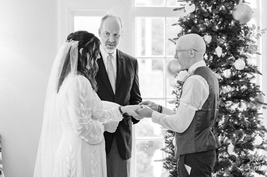 bride and groom exchange rings