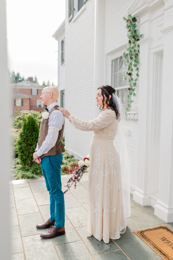 Groom sees his bride for the first time in an intimate first look