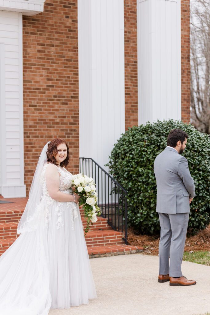 bride and groom first look