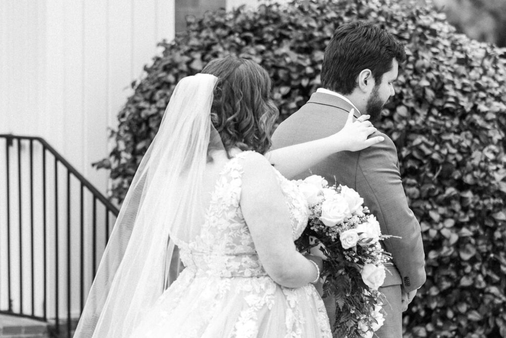 bride and groom first look