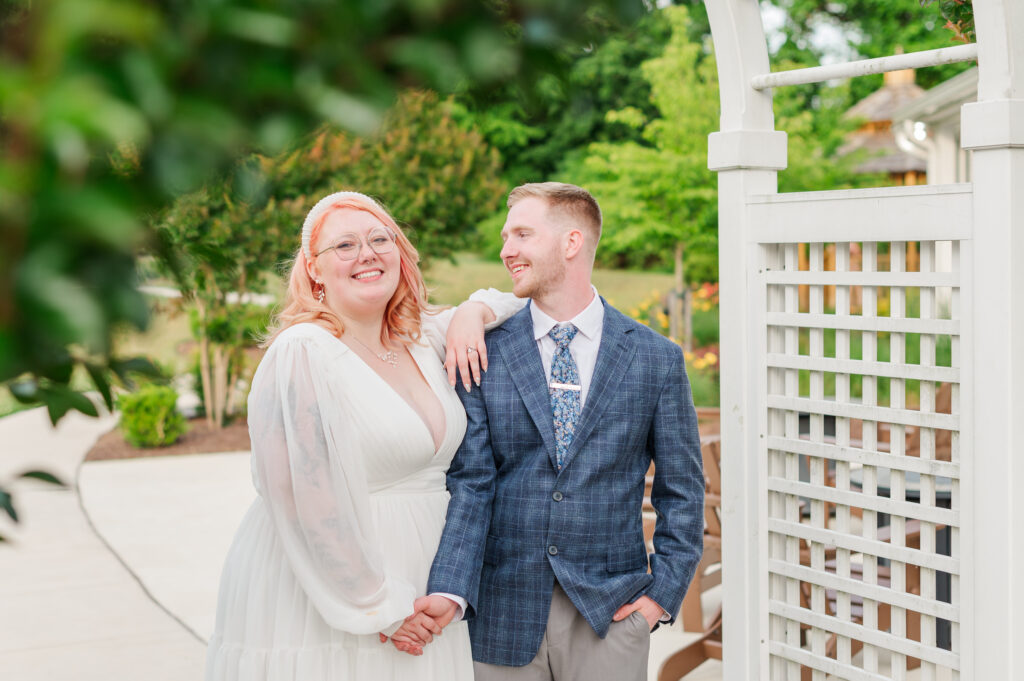 bride and groom smiling