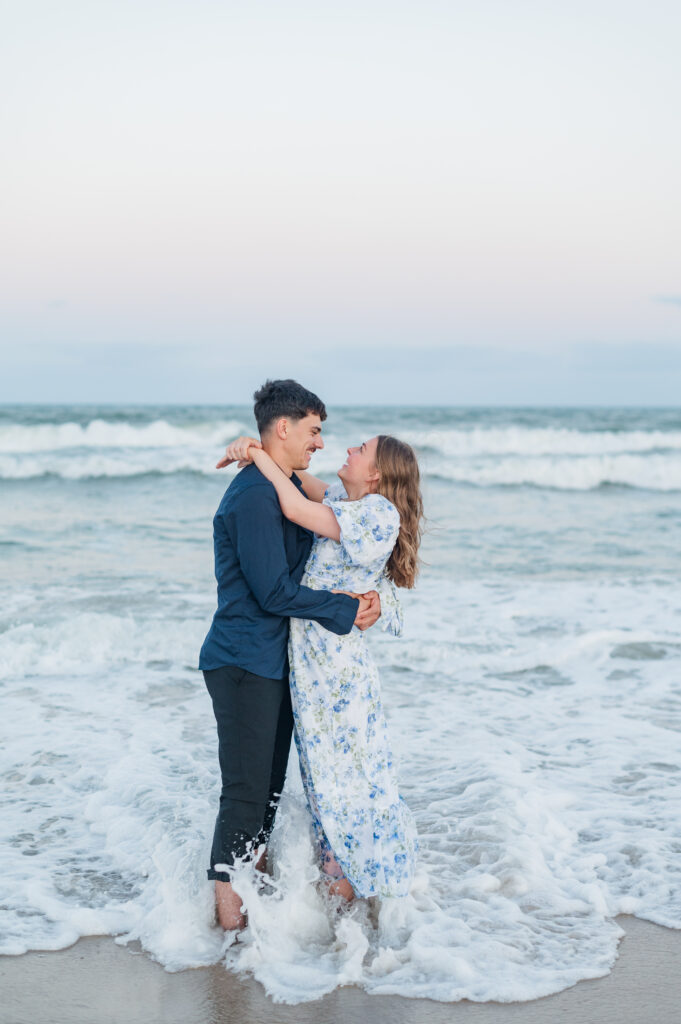 couple laughing at topsail beach