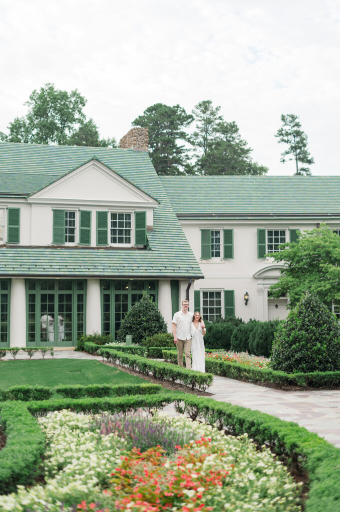 walking in reynolda garden engagement session