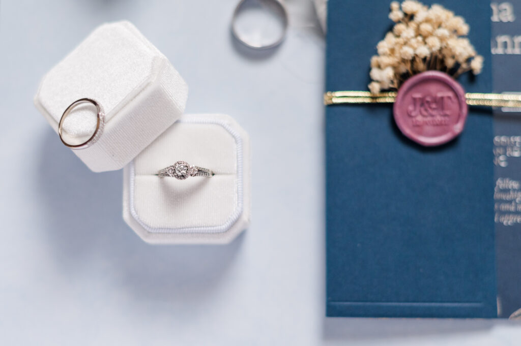 wedding rings and invitation 