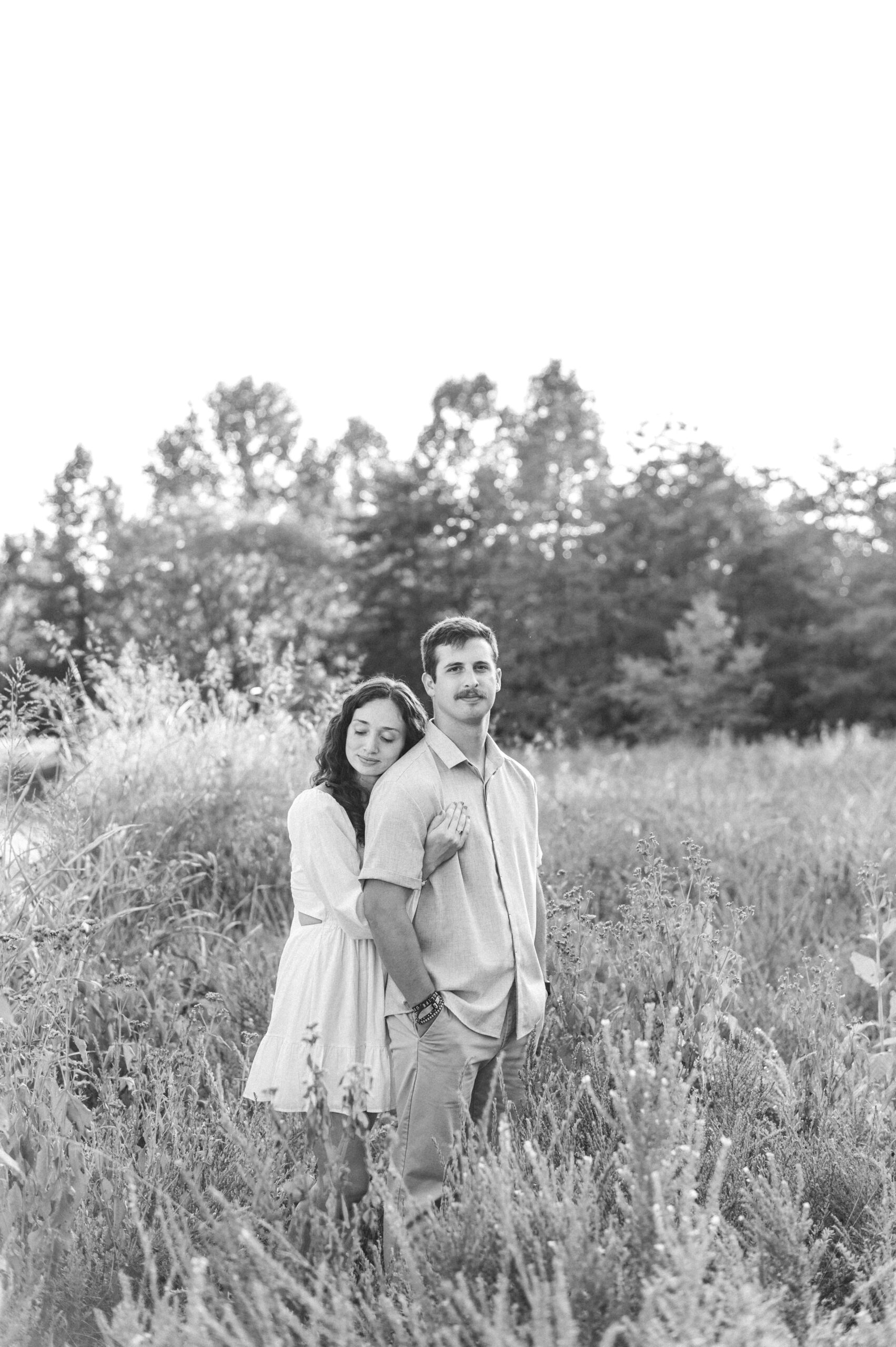 black and white engagement photo