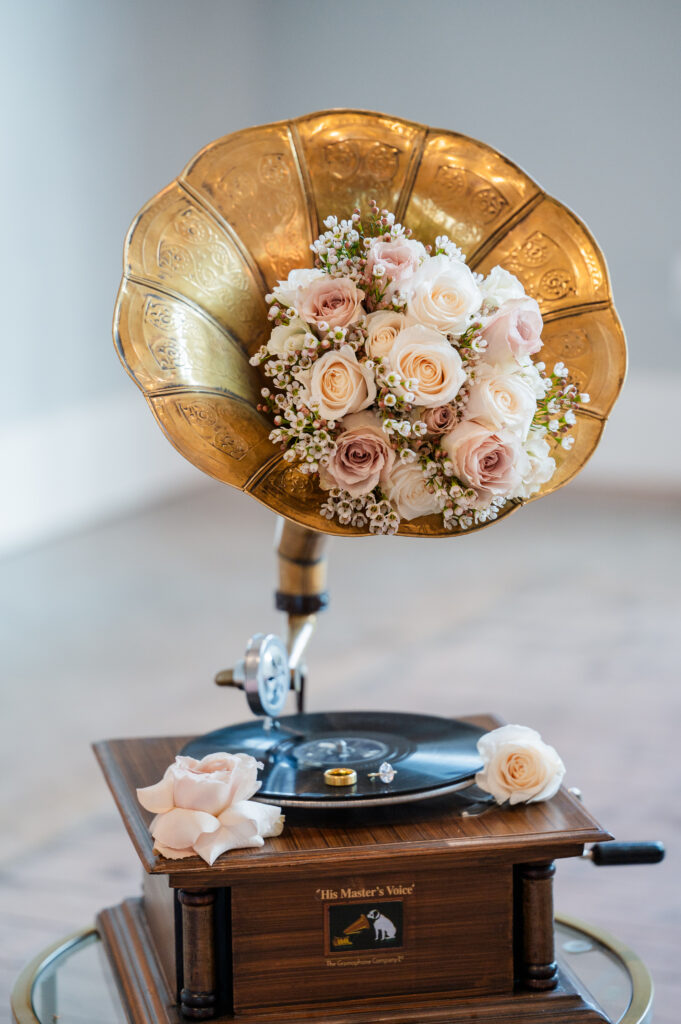 florals in vintage record player