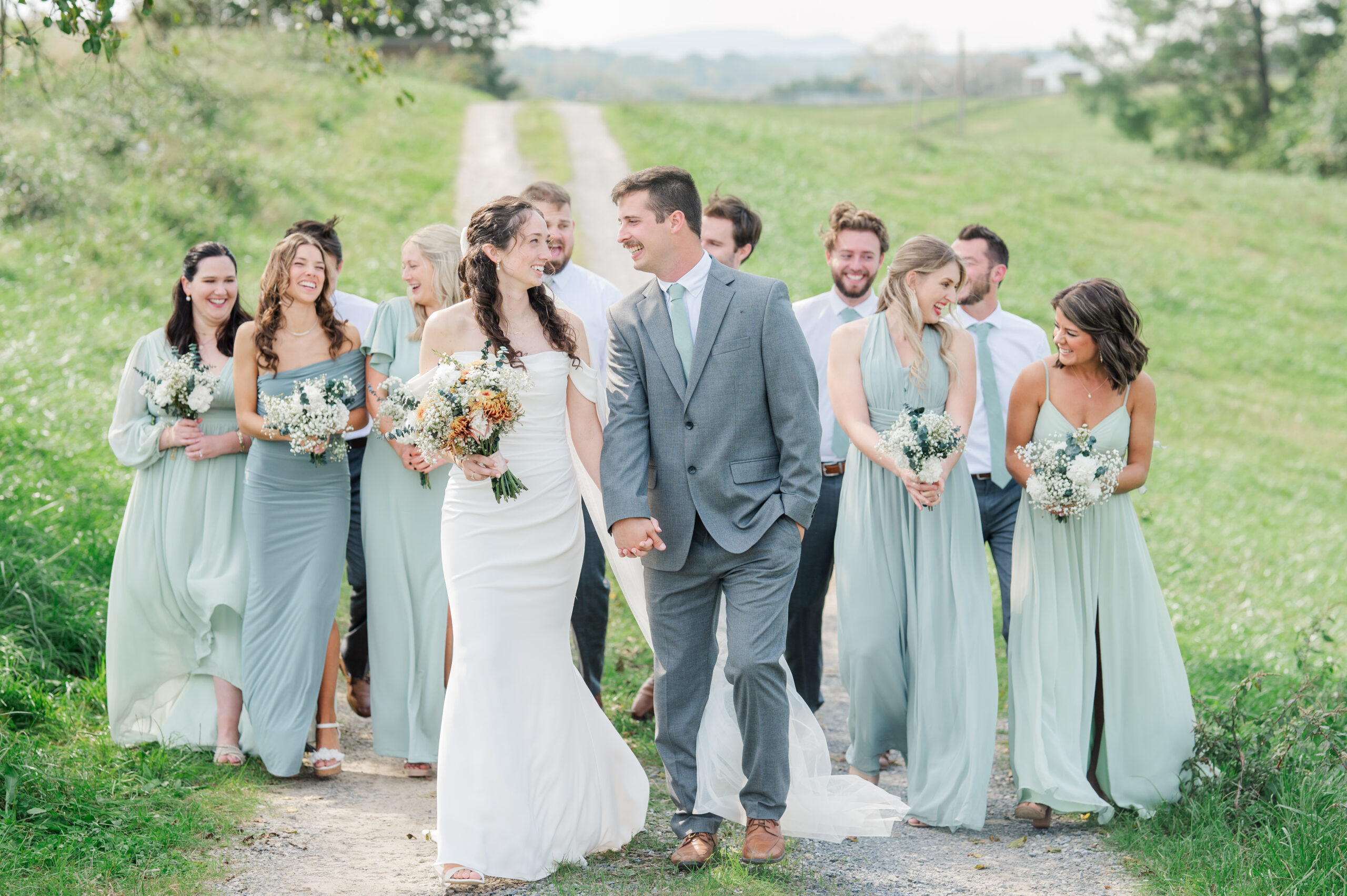 Wedding party walking