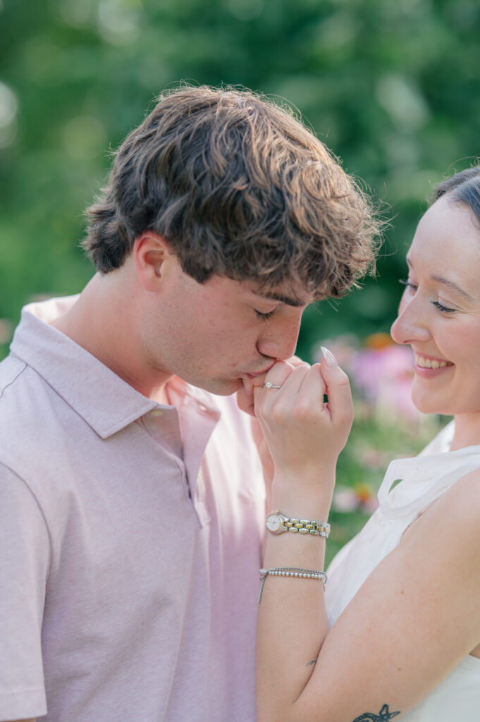 kernersville botanical gardens engagement pose