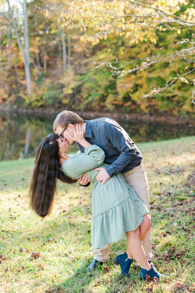 salem lake engagement session dip kiss
