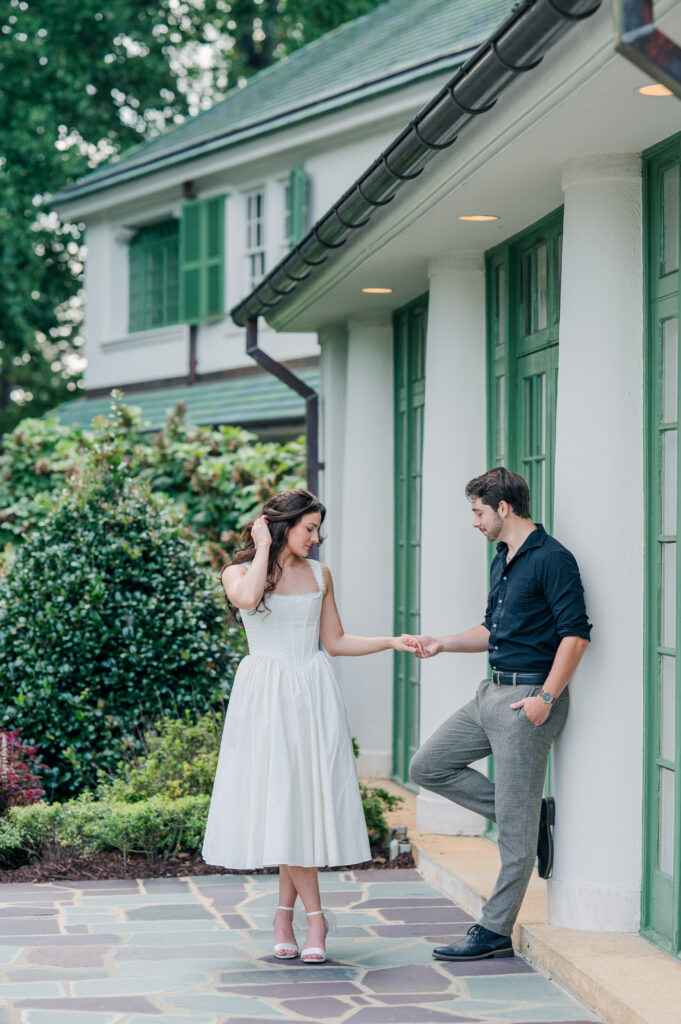 reynolda gardens engagement session couple pose