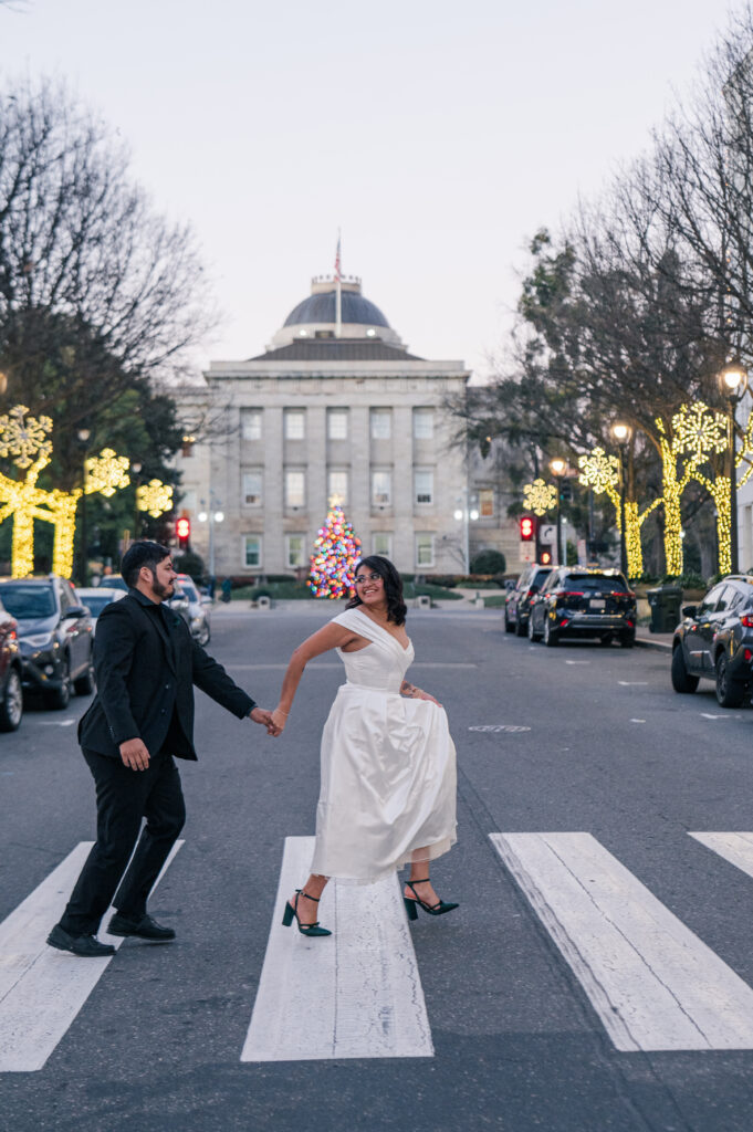 downtown raleigh elopement Christmas