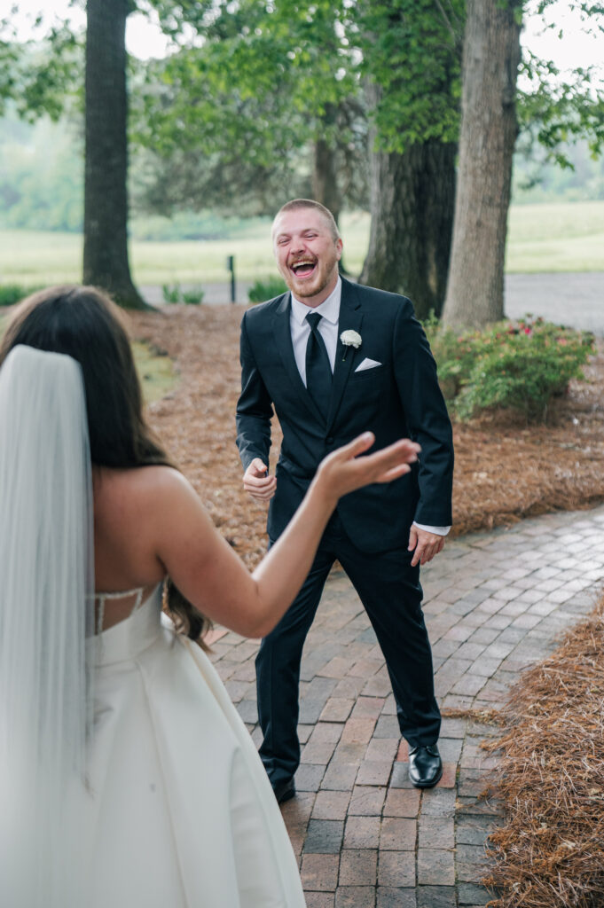Bride and groom first look emotional