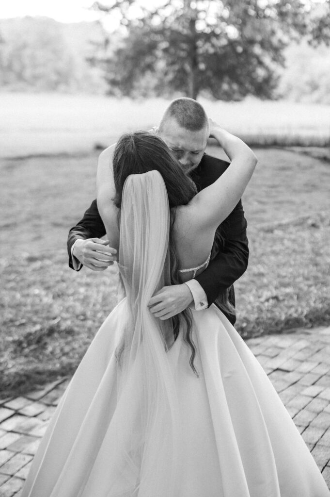 Bride and groom first look emotional