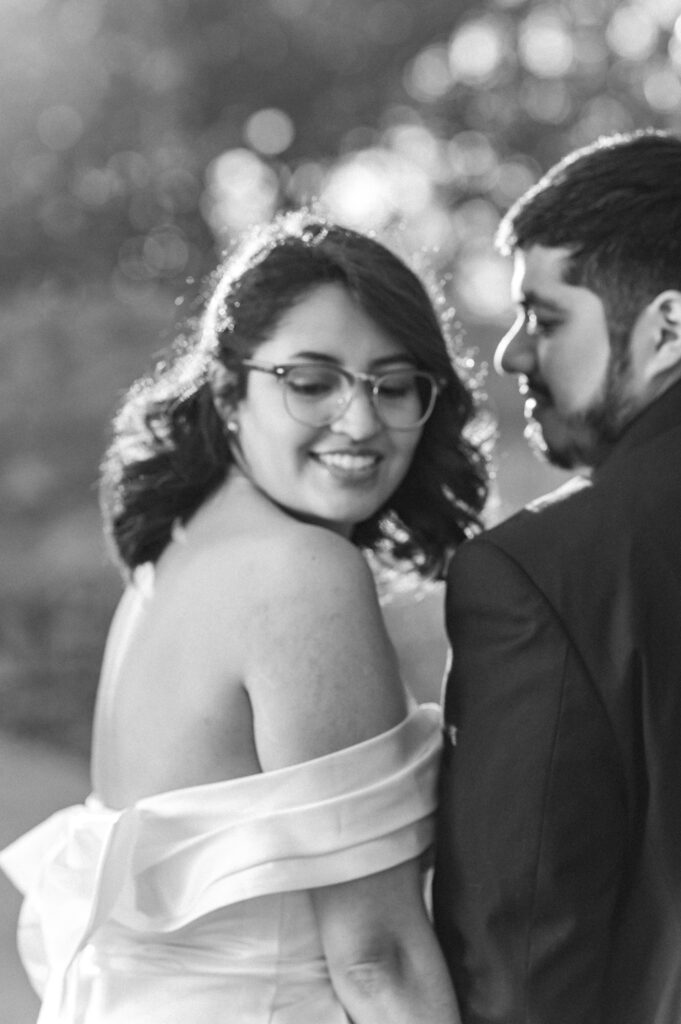 raleigh elopement bride and groom black and white