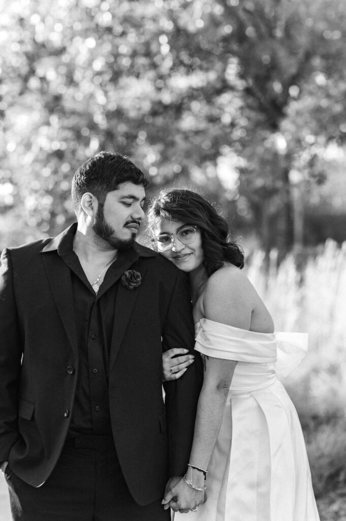 raleigh elopement bride and groom black and white