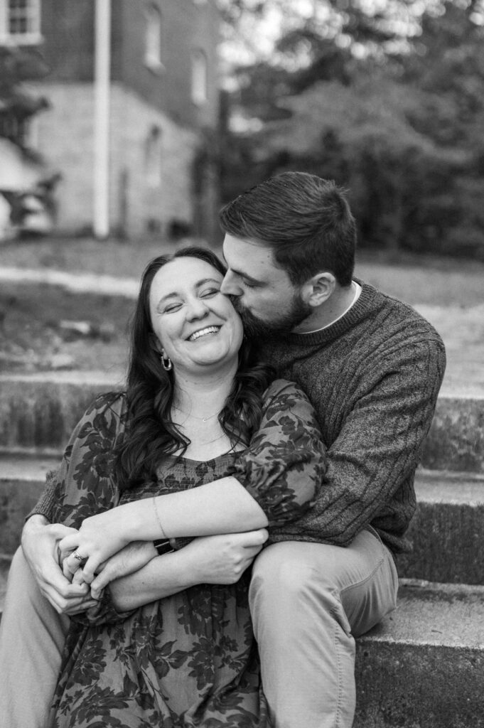 Old salem engagement session black and white
