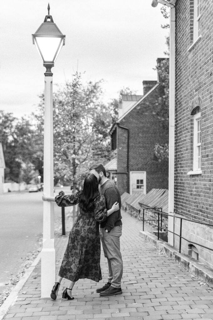 Downtown engagement photos black and white