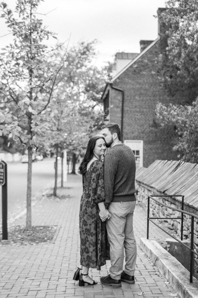 Downtown engagement photos black and white