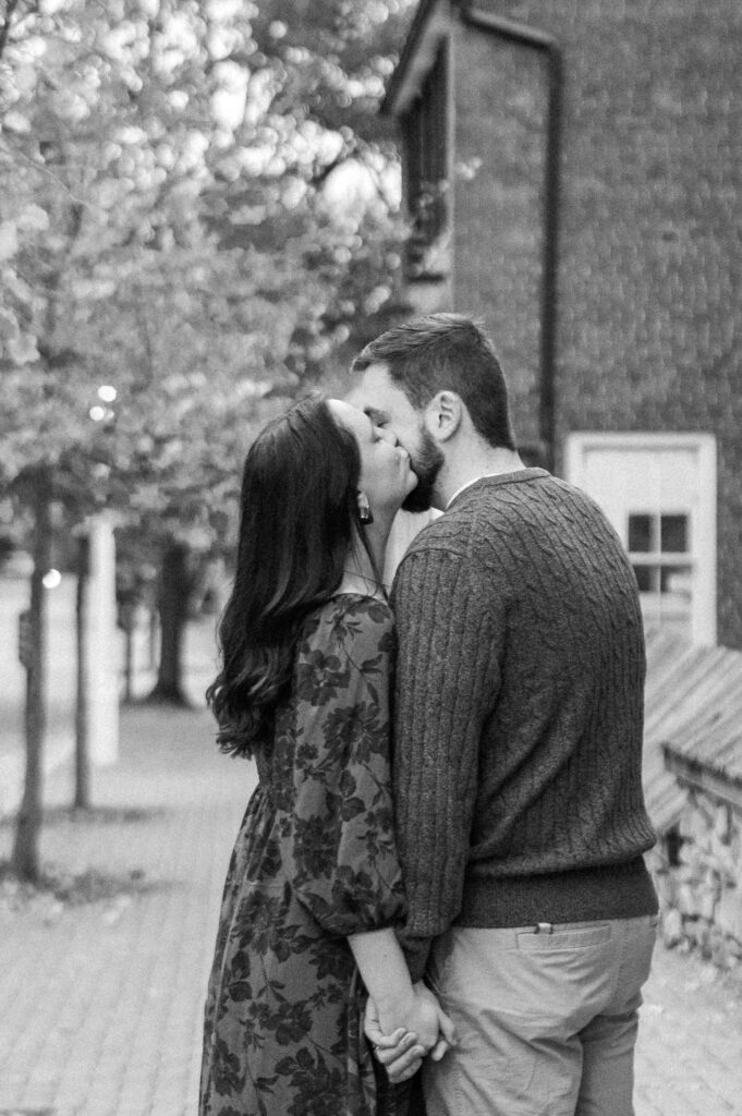 Downtown engagement photos black and white