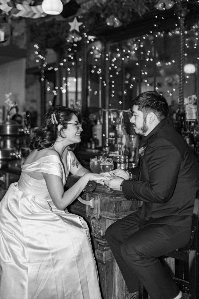 bride and groom bar photos