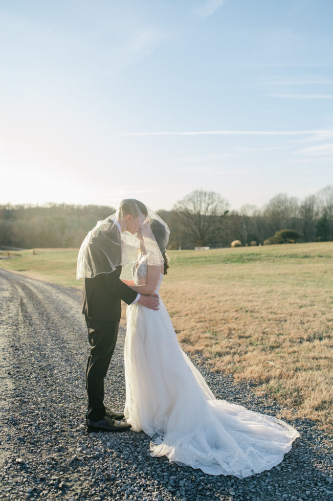 Bride and groom sunset portraits