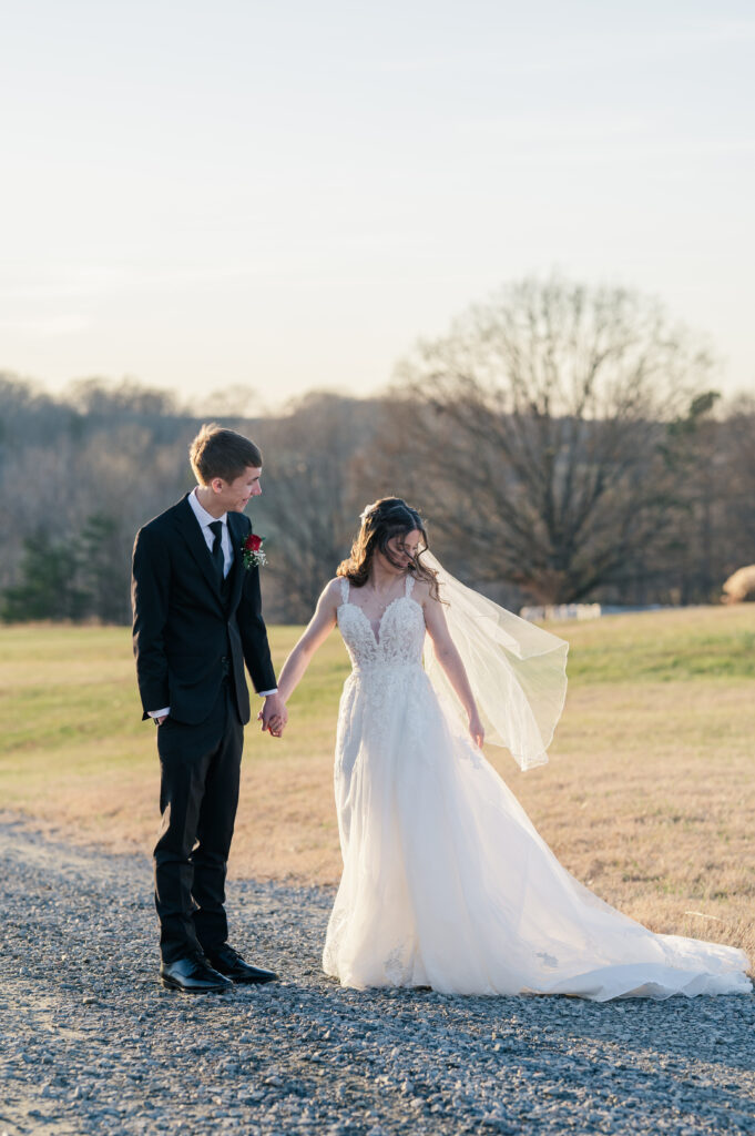 Bride and groom golden hour portraits