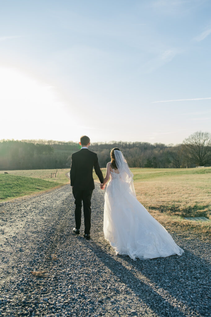 Bride and groom sunset portraits